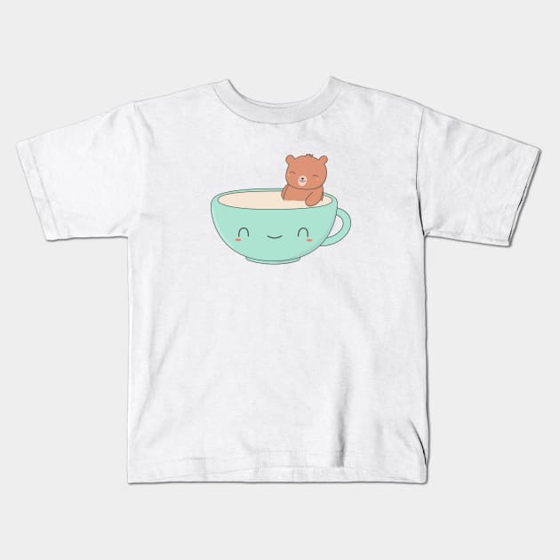 Kawaii Cute Brown Bear Coffee T-Shirt Kids T-Shirt by happinessinatee